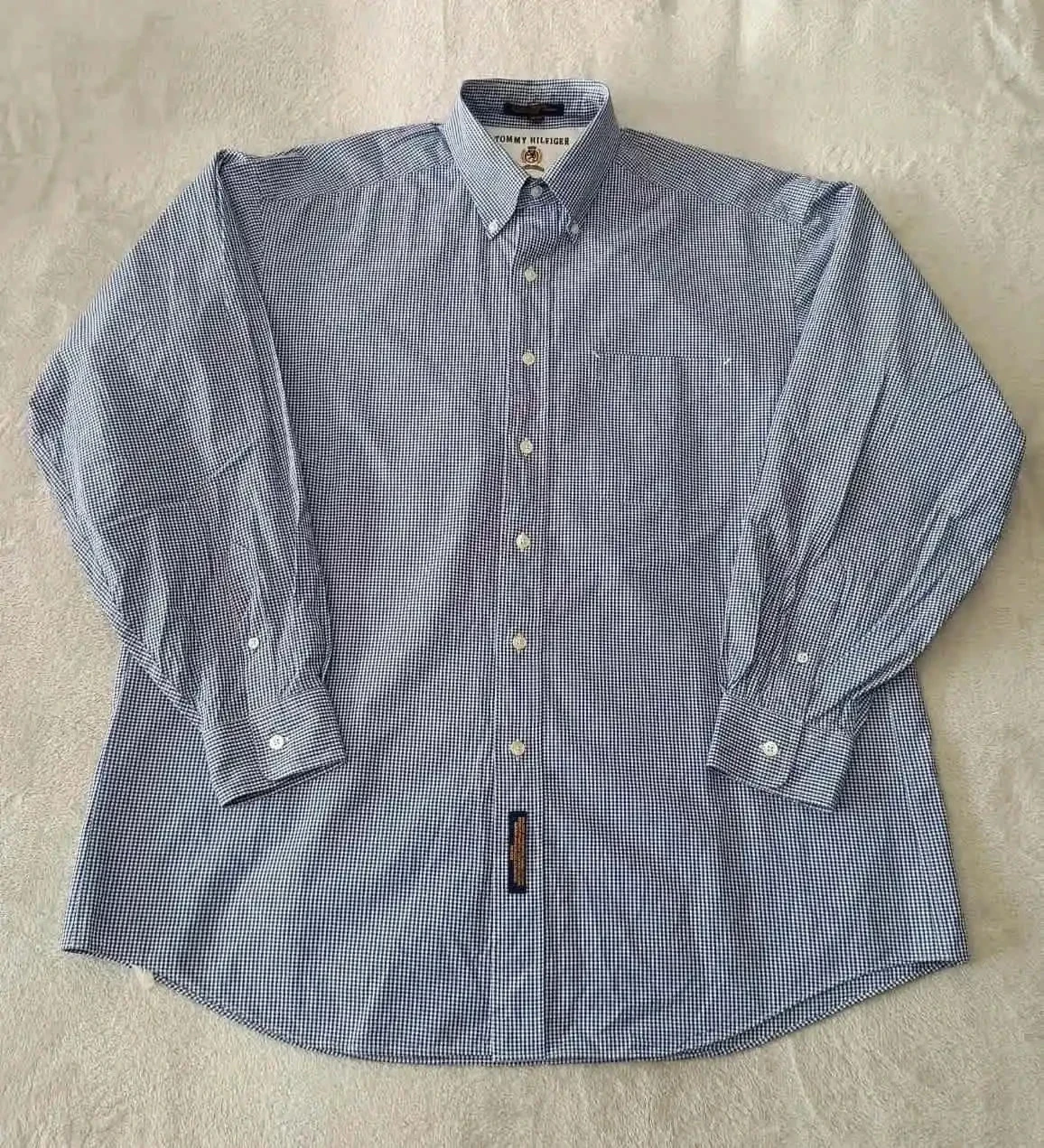 Vintage Tommy Hilfiger blue and white checkered shirt Size 16 1/2 35 – photo 2